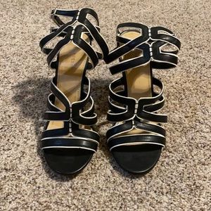 Express Black and White Strappy Heels - Sz 8